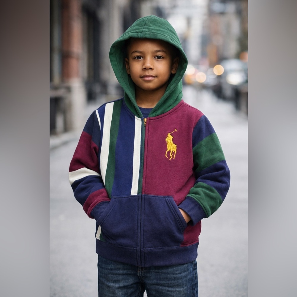 Polo Ralph Lauren Colorblock Hoodie Jacket Full Zip Big Pony Logo kid Size L